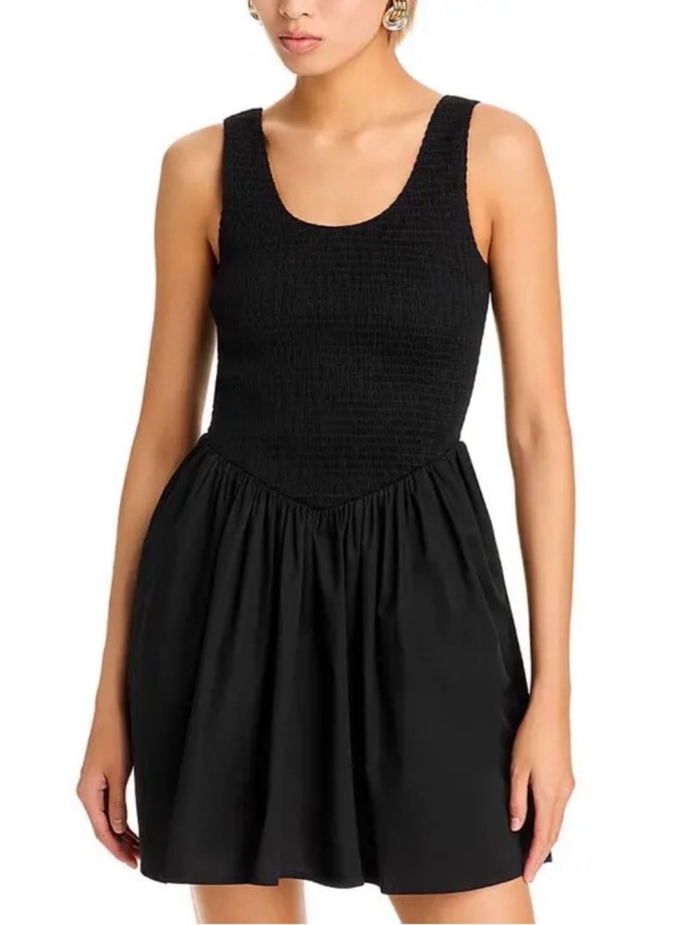Wayf Black Smocked Tank Mini Dress